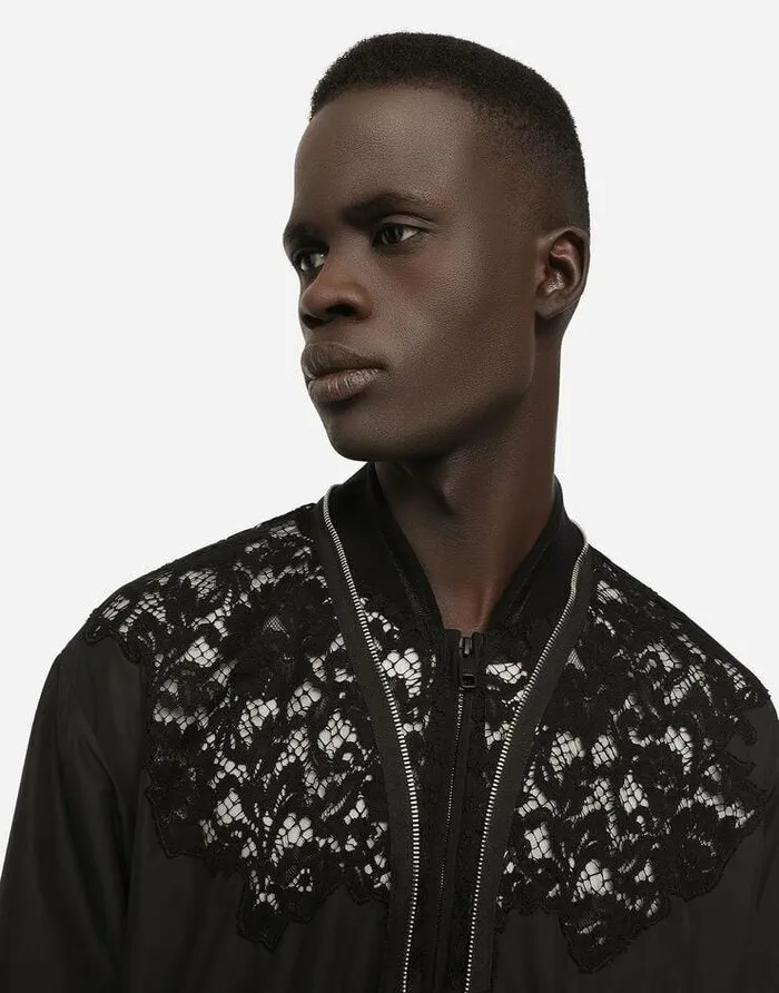 Dolce and Gabbana Coats And Jackets Men Nylon Jacket With Lace Inserts And DG Patch Black Dolce and Gabbana Coats And Jackets Men Nylon Jacket With Lace Inserts And DG Patch Black