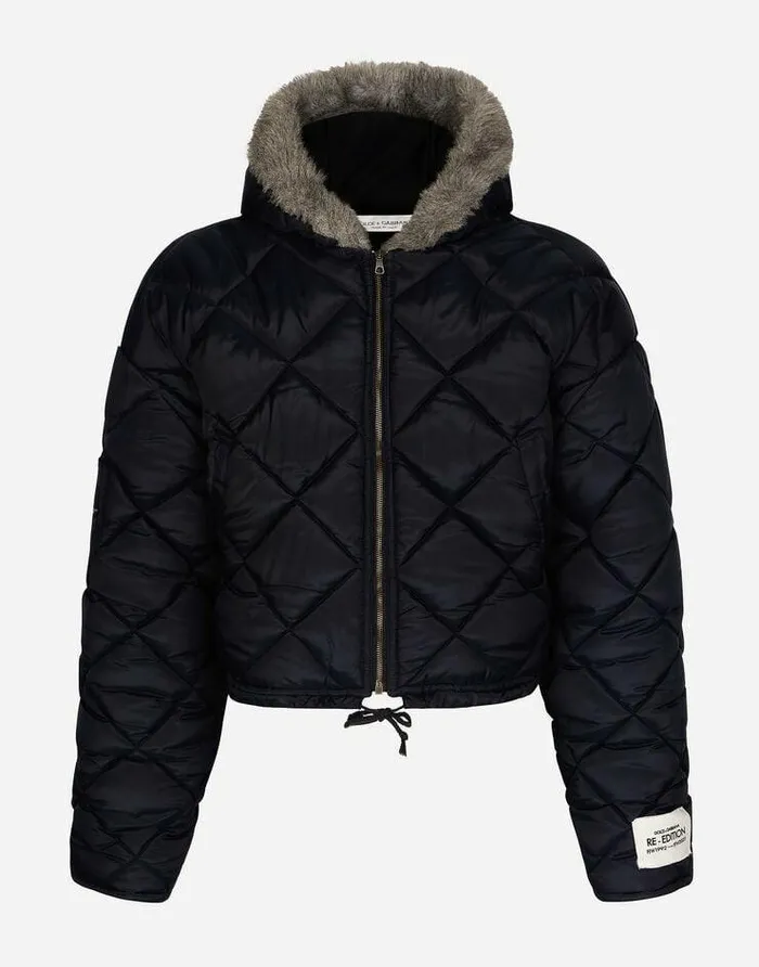 Dolce and Gabbana Coats And Jackets Men Quilted Canvas Jacket With Hood Blue