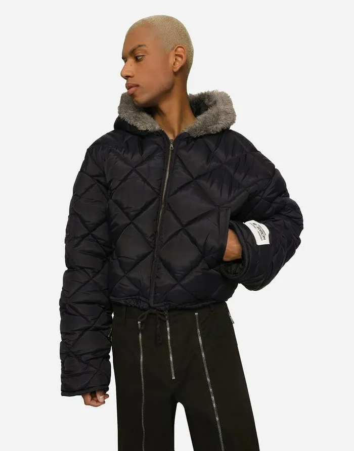 Dolce and Gabbana Coats And Jackets Men Quilted Canvas Jacket With Hood Blue Dolce and Gabbana Coats And Jackets Men Quilted Canvas Jacket With Hood Blue
