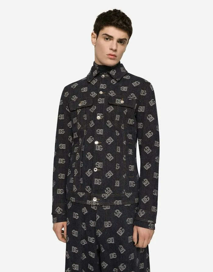 Dolce and Gabbana Coats And Jackets Men Stretch Cotton Jacquard Jacket With DG Logo Blue Dolce and Gabbana Coats And Jackets Men Stretch Cotton Jacquard Jacket With DG Logo Blue