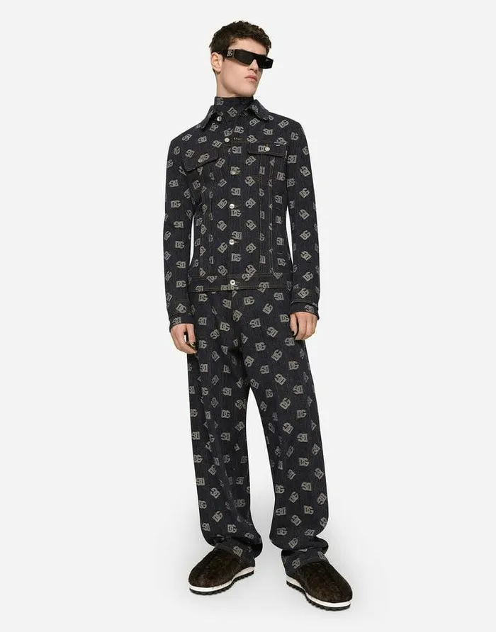 Dolce and Gabbana Coats And Jackets Men Stretch Cotton Jacquard Jacket With DG Logo Blue Dolce and Gabbana Coats And Jackets Men Stretch Cotton Jacquard Jacket With DG Logo Blue