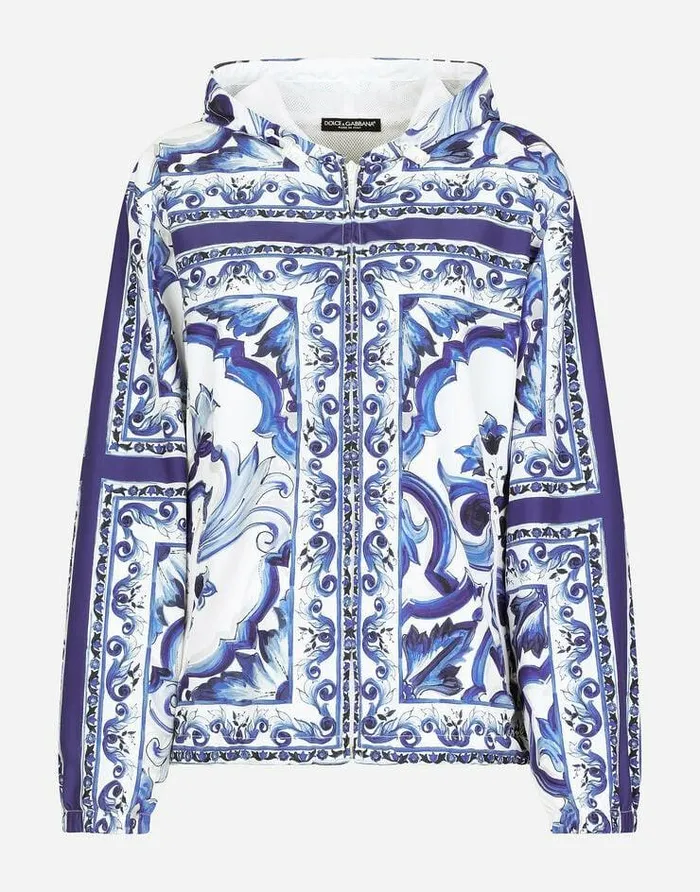 Dolce and Gabbana Coats And Jackets Women Majolicaprint Windbreaker With Hood Multicolor Dolce and Gabbana Coats And Jackets Women Majolicaprint Windbreaker With Hood Multicolor