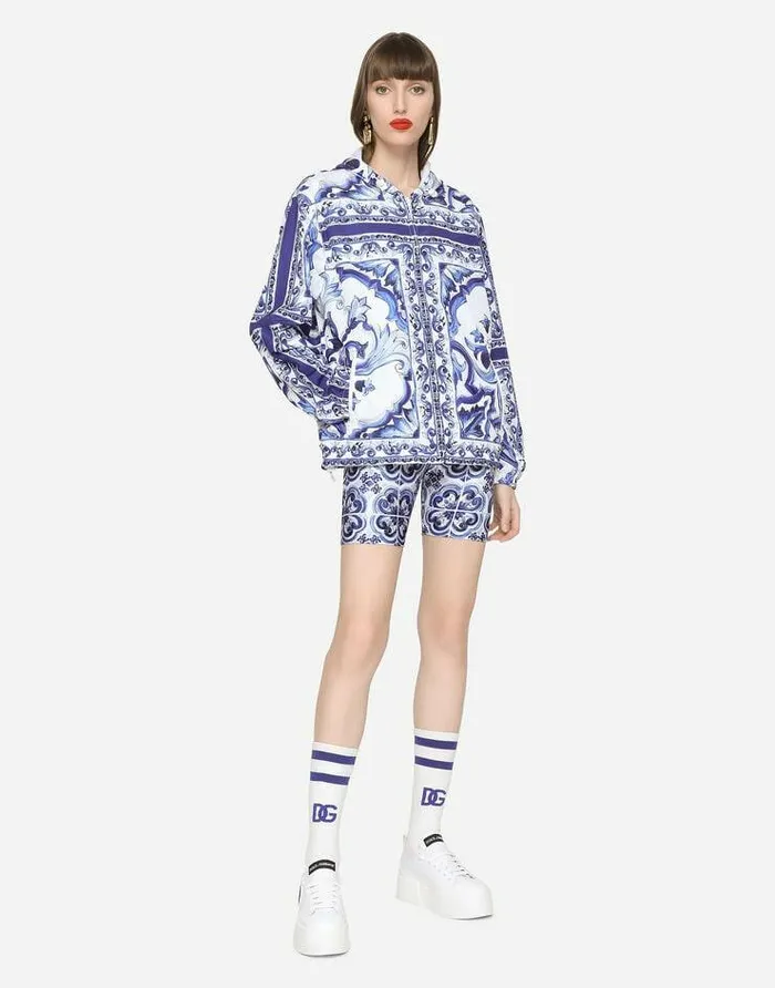 Dolce and Gabbana Coats And Jackets Women Majolicaprint Windbreaker With Hood Multicolor Dolce and Gabbana Coats And Jackets Women Majolicaprint Windbreaker With Hood Multicolor
