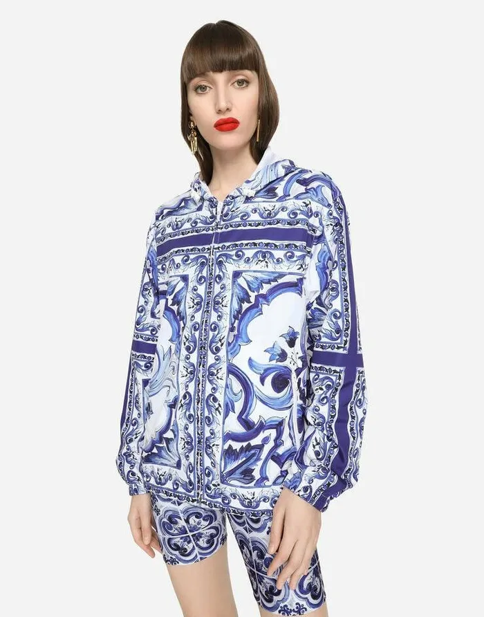 Dolce and Gabbana Coats And Jackets Women Majolicaprint Windbreaker With Hood Multicolor Dolce and Gabbana Coats And Jackets Women Majolicaprint Windbreaker With Hood Multicolor