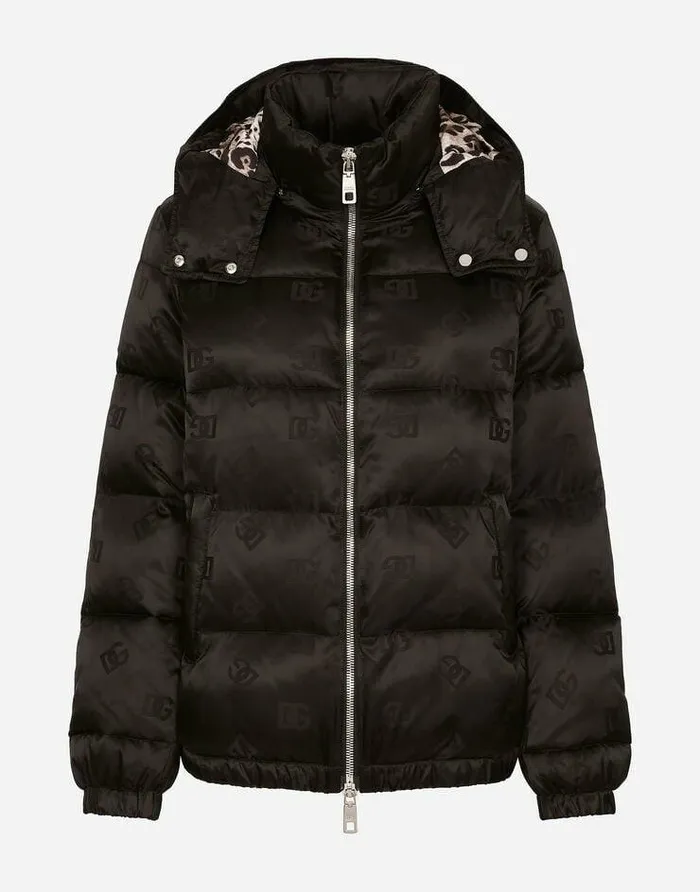 Dolce and Gabbana Coats And Jackets Women Satin Jacquard Down Jacket With Allover DG Logo Black Dolce and Gabbana Coats And Jackets Women Satin Jacquard Down Jacket With Allover DG Logo Black