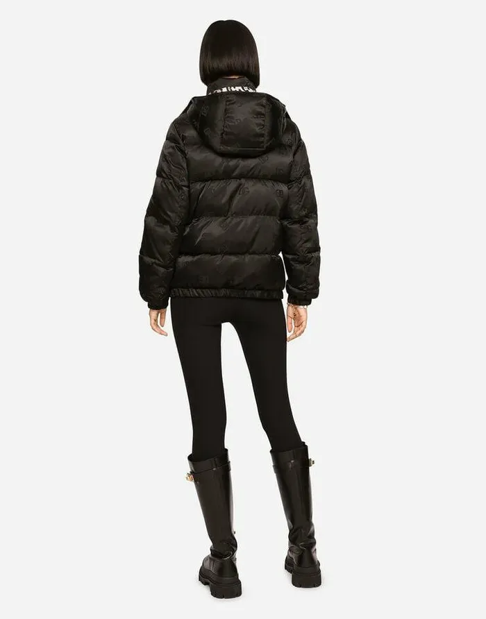 Dolce and Gabbana Coats And Jackets Women Satin Jacquard Down Jacket With Allover DG Logo Black Dolce and Gabbana Coats And Jackets Women Satin Jacquard Down Jacket With Allover DG Logo Black