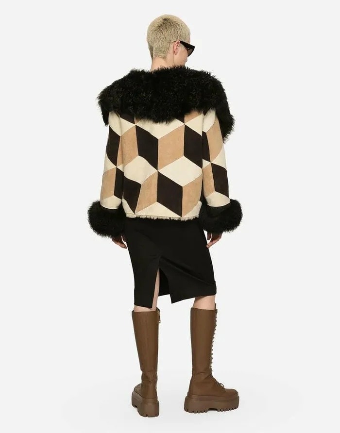 Dolce and Gabbana Coats And Jackets Women Short Heavy Jacket In Sheepskin Patchwork Multicolor Dolce and Gabbana Coats And Jackets Women Short Heavy Jacket In Sheepskin Patchwork Multicolor
