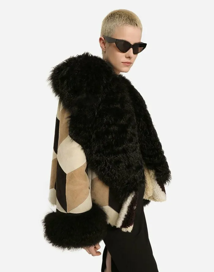 Dolce and Gabbana Coats And Jackets Women Short Heavy Jacket In Sheepskin Patchwork Multicolor Dolce and Gabbana Coats And Jackets Women Short Heavy Jacket In Sheepskin Patchwork Multicolor