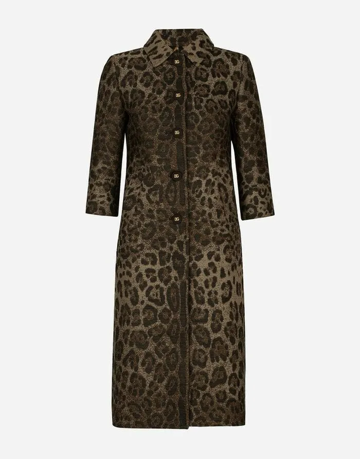 Dolce and Gabbana Coats And Jackets Women Singlebreasted Wool Jacquard Coat With Leopard Design Multicolor Dolce and Gabbana Coats And Jackets Women Singlebreasted Wool Jacquard Coat With Leopard Design Multicolor