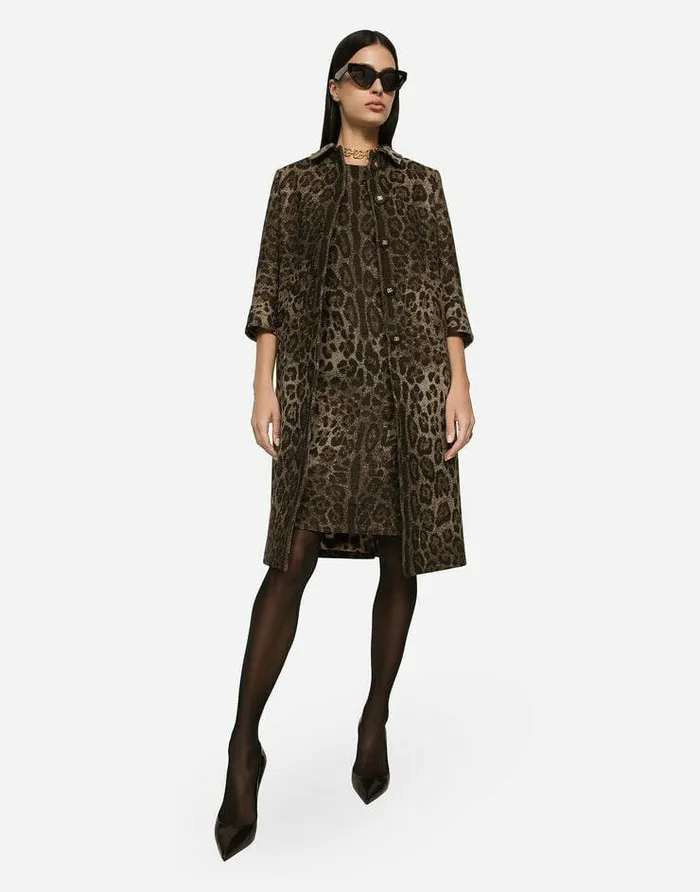 Dolce and Gabbana Coats And Jackets Women Singlebreasted Wool Jacquard Coat With Leopard Design Multicolor Dolce and Gabbana Coats And Jackets Women Singlebreasted Wool Jacquard Coat With Leopard Design Multicolor