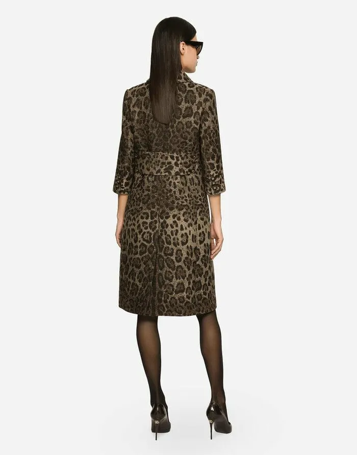 Dolce and Gabbana Coats And Jackets Women Singlebreasted Wool Jacquard Coat With Leopard Design Multicolor Dolce and Gabbana Coats And Jackets Women Singlebreasted Wool Jacquard Coat With Leopard Design Multicolor