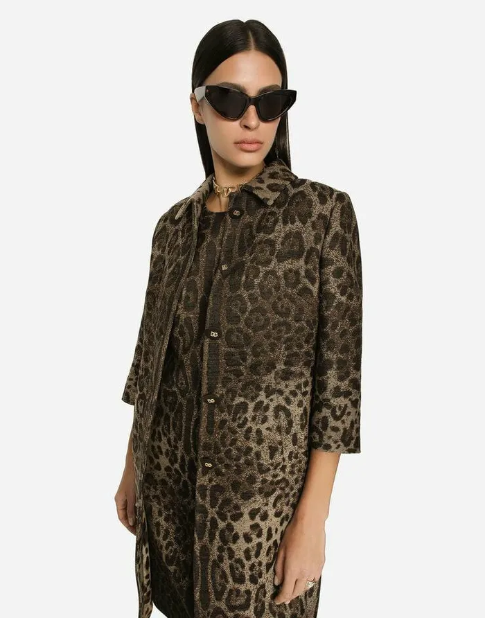 Dolce and Gabbana Coats And Jackets Women Singlebreasted Wool Jacquard Coat With Leopard Design Multicolor Dolce and Gabbana Coats And Jackets Women Singlebreasted Wool Jacquard Coat With Leopard Design Multicolor