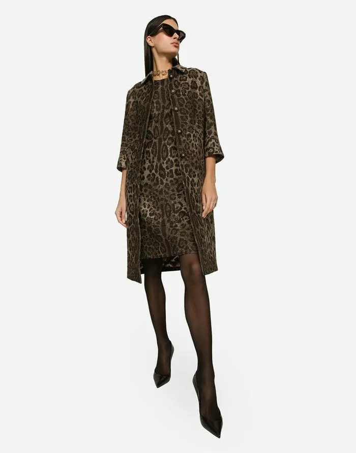 Dolce and Gabbana Coats And Jackets Women Singlebreasted Wool Jacquard Coat With Leopard Design Multicolor Dolce and Gabbana Coats And Jackets Women Singlebreasted Wool Jacquard Coat With Leopard Design Multicolor