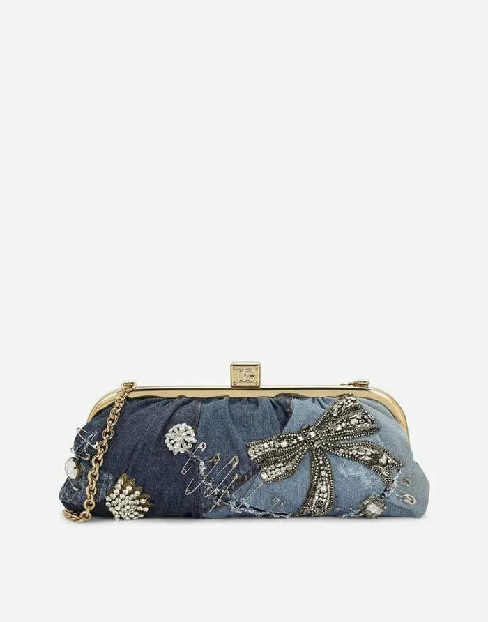 Dolce and Gabbana Denim Bags Women Patchwork Denim Maria Clutch With Embroidery Denim Dolce and Gabbana Denim Bags Women Patchwork Denim Maria Clutch With Embroidery Denim