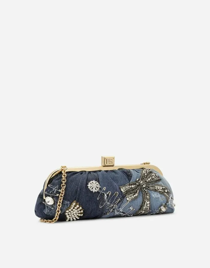 Dolce and Gabbana Denim Bags Women Patchwork Denim Maria Clutch With Embroidery Denim Dolce and Gabbana Denim Bags Women Patchwork Denim Maria Clutch With Embroidery Denim