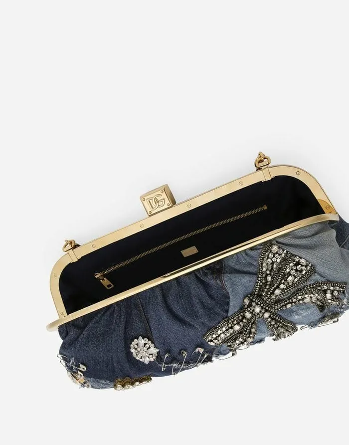 Dolce and Gabbana Denim Bags Women Patchwork Denim Maria Clutch With Embroidery Denim Dolce and Gabbana Denim Bags Women Patchwork Denim Maria Clutch With Embroidery Denim