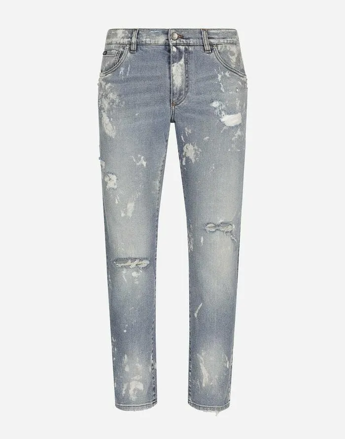 Dolce and Gabbana Denim Men Bleached Wash Slimfit Stretch Denim Jeans Multicolor Dolce and Gabbana Denim Men Bleached Wash Slimfit Stretch Denim Jeans Multicolor