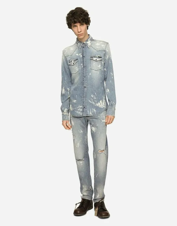 Dolce and Gabbana Denim Men Bleached Wash Slimfit Stretch Denim Jeans Multicolor Dolce and Gabbana Denim Men Bleached Wash Slimfit Stretch Denim Jeans Multicolor