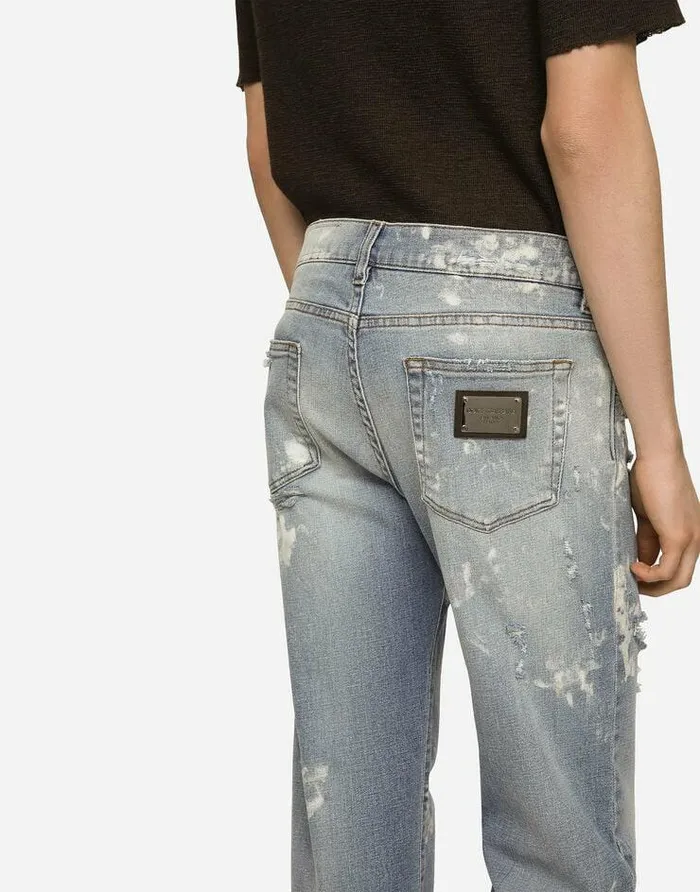 Dolce and Gabbana Denim Men Bleached Wash Slimfit Stretch Denim Jeans Multicolor Dolce and Gabbana Denim Men Bleached Wash Slimfit Stretch Denim Jeans Multicolor