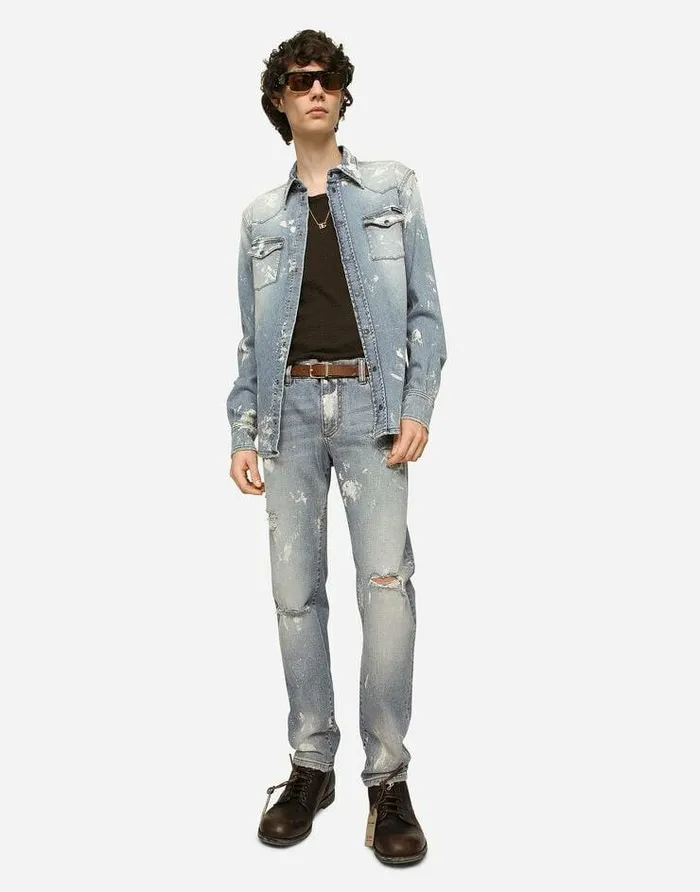 Dolce and Gabbana Denim Men Bleached Wash Slimfit Stretch Denim Jeans Multicolor Dolce and Gabbana Denim Men Bleached Wash Slimfit Stretch Denim Jeans Multicolor