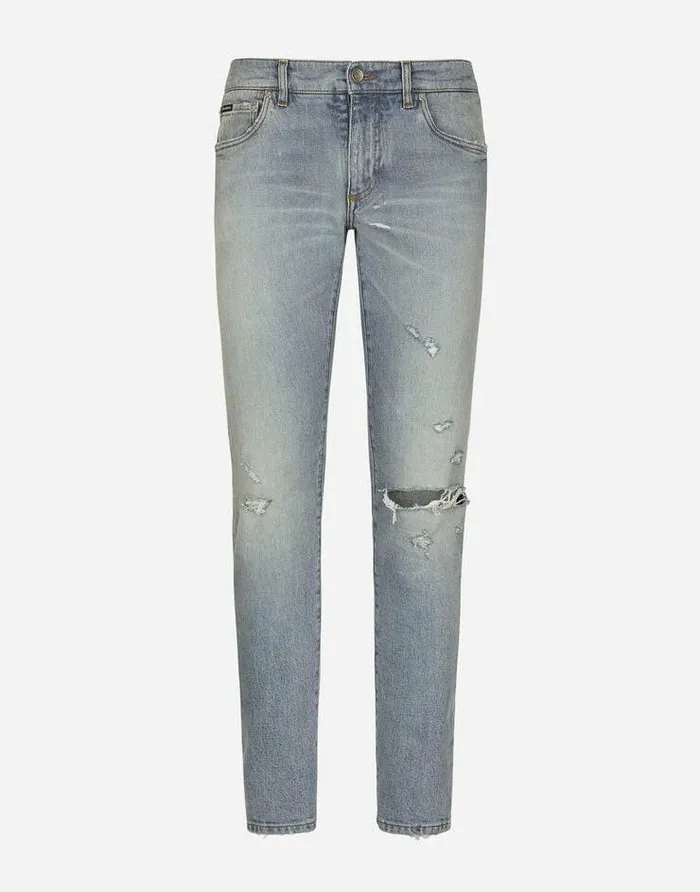 Dolce and Gabbana Denim Men Skinny Washed Stretch Denim Jeans Multicolor