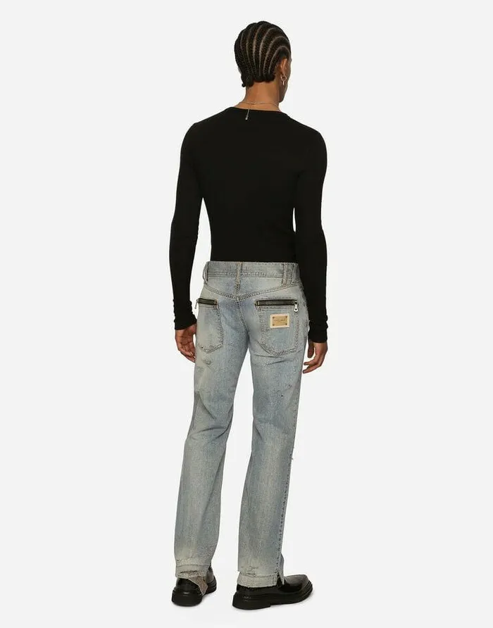 Dolce and Gabbana Denim Men Washed Denim Jeans With Rips Multicolor Dolce and Gabbana Denim Men Washed Denim Jeans With Rips Multicolor