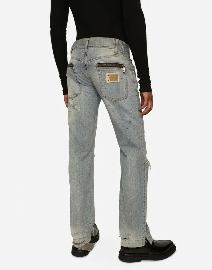 Dolce and Gabbana Denim Men Washed Denim Jeans With Rips Multicolor Dolce and Gabbana Denim Men Washed Denim Jeans With Rips Multicolor