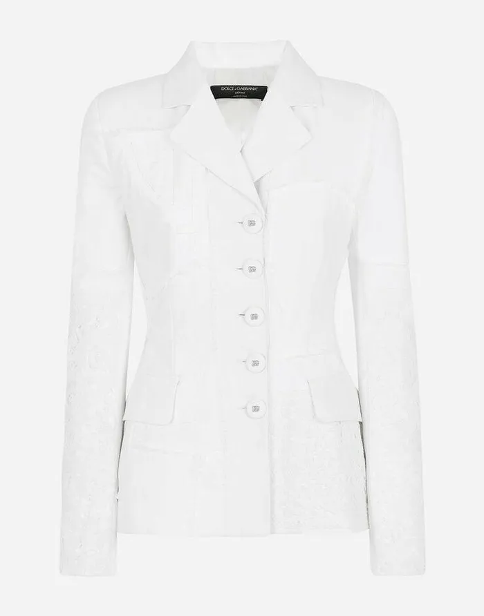 Dolce and Gabbana Denim Women Singlebreasted Denim And Lace Patchwork Jacket Multicolor Dolce and Gabbana Denim Women Singlebreasted Denim And Lace Patchwork Jacket Multicolor