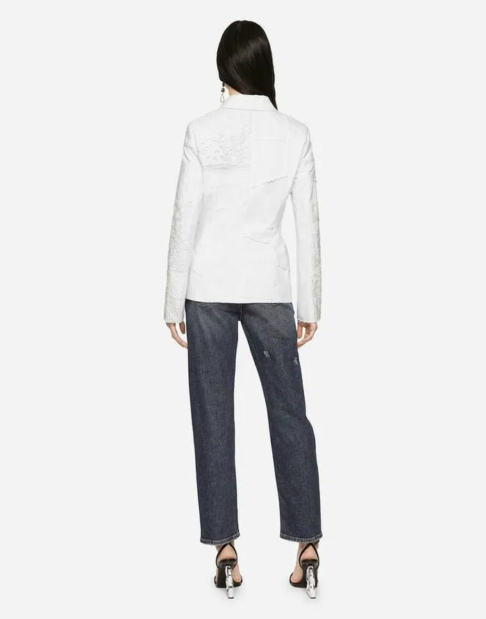 Dolce and Gabbana Denim Women Singlebreasted Denim And Lace Patchwork Jacket Multicolor Dolce and Gabbana Denim Women Singlebreasted Denim And Lace Patchwork Jacket Multicolor