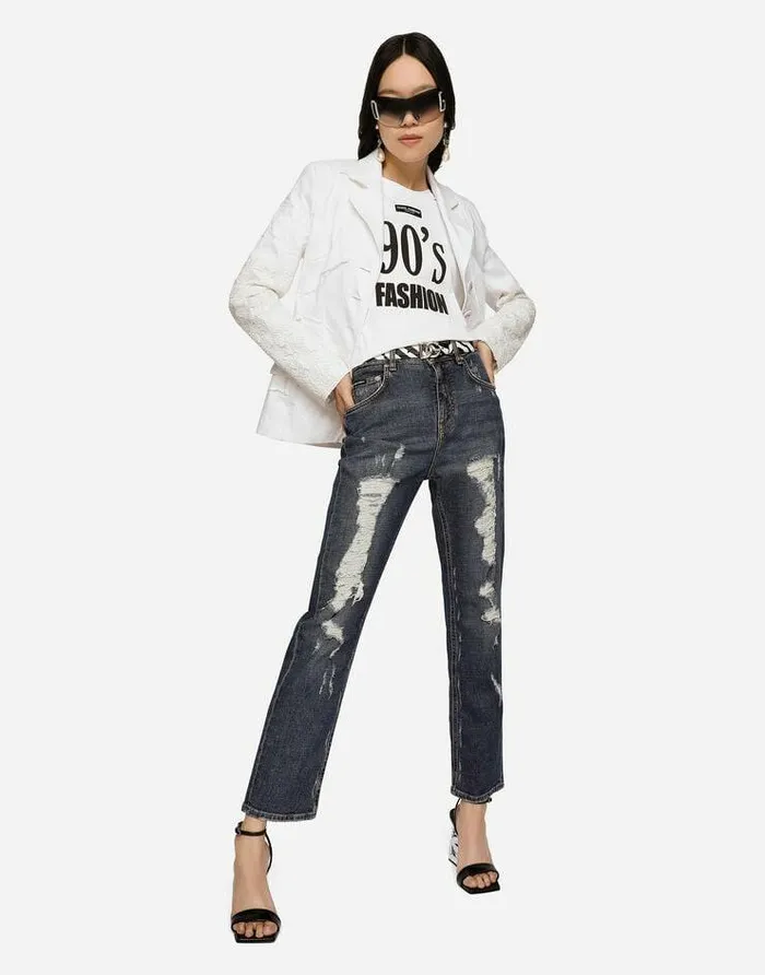 Dolce and Gabbana Denim Women Singlebreasted Denim And Lace Patchwork Jacket Multicolor Dolce and Gabbana Denim Women Singlebreasted Denim And Lace Patchwork Jacket Multicolor