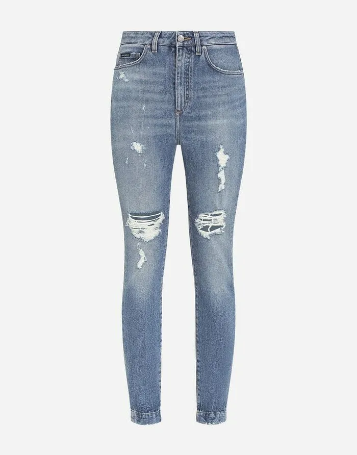 Dolce and Gabbana Denim Women Stretch Denim Audrey Jeans With Rips Azure