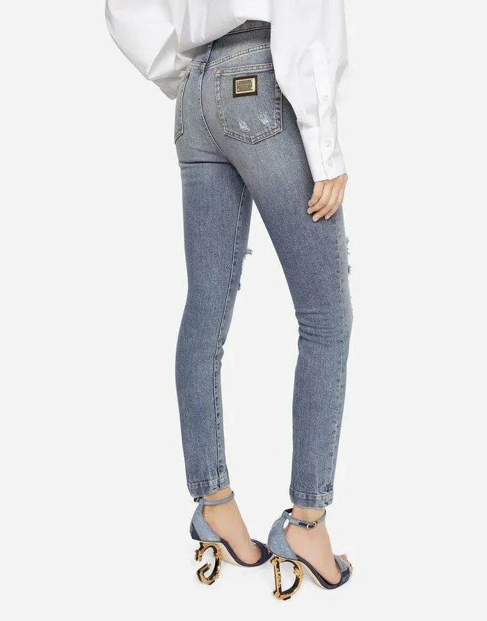 Dolce and Gabbana Denim Women Stretch Denim Audrey Jeans With Rips Azure Dolce and Gabbana Denim Women Stretch Denim Audrey Jeans With Rips Azure