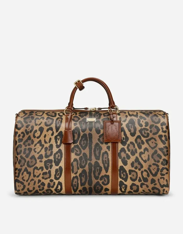 Dolce and Gabbana DGLeo Collection WomenMen Medium Travel Bag In Leopardprint Crespo With Branded Plate Multicolor Dolce and Gabbana DGLeo Collection WomenMen Medium Travel Bag In Leopardprint Crespo With Branded Plate Multicolor