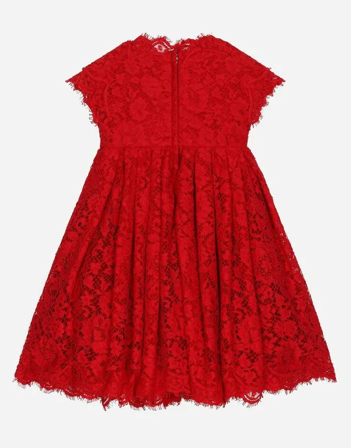 Dolce and Gabbana Dresses Children Cordonette Lace Dress With Embroidered Jewel Red Dolce and Gabbana Dresses Children Cordonette Lace Dress With Embroidered Jewel Red