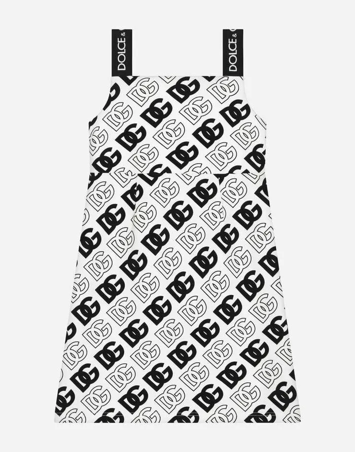 Dolce and Gabbana Dresses Children Interlock Midi Dress With DG Logo Print Multicolor Dolce and Gabbana Dresses Children Interlock Midi Dress With DG Logo Print Multicolor