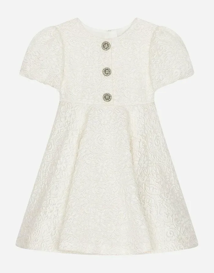 Dolce and Gabbana Dresses Children Jacquard Midi Dress With Bejeweled Buttons White Dolce and Gabbana Dresses Children Jacquard Midi Dress With Bejeweled Buttons White