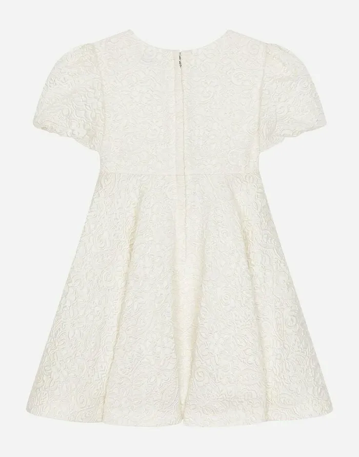 Dolce and Gabbana Dresses Children Jacquard Midi Dress With Bejeweled Buttons White Dolce and Gabbana Dresses Children Jacquard Midi Dress With Bejeweled Buttons White
