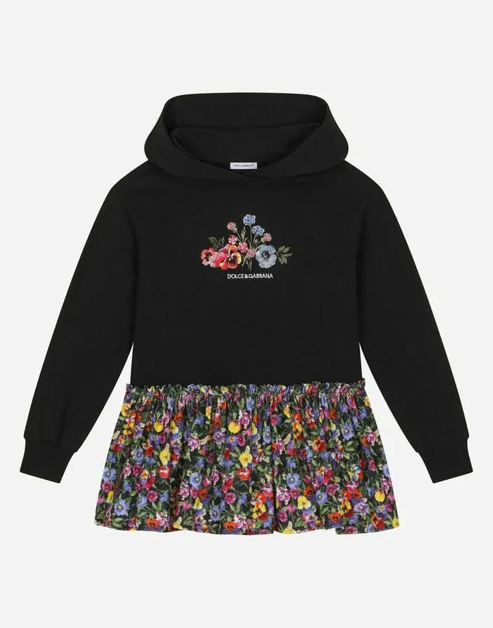Dolce and Gabbana Dresses Children Longsleeved Dress With Hood And Gathered Skirt Multicolor Dolce and Gabbana Dresses Children Longsleeved Dress With Hood And Gathered Skirt Multicolor