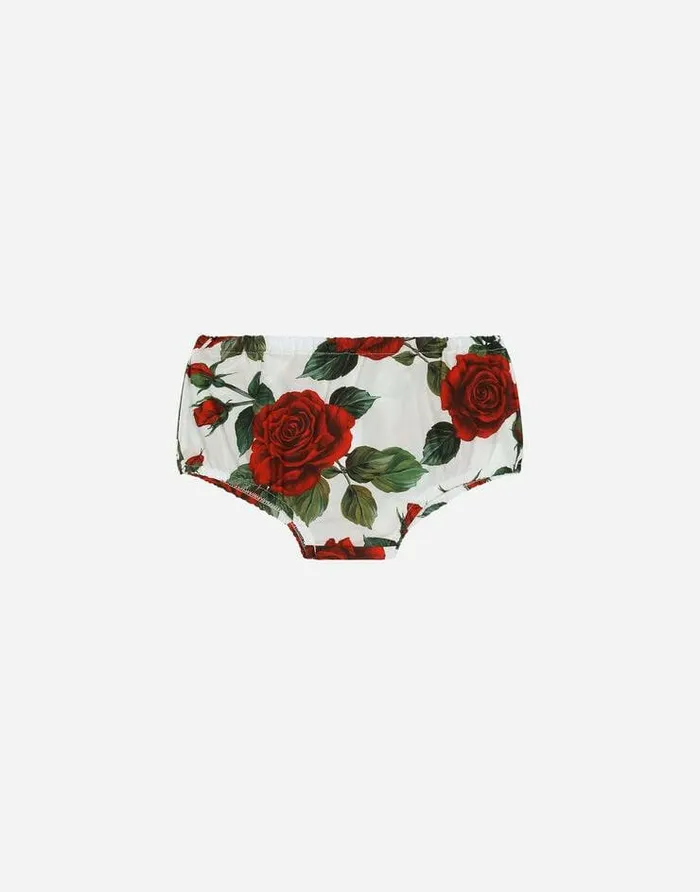 Dolce and Gabbana Dresses Children Poplin And Jersey Dress With Red Rose Print Multicolor Dolce and Gabbana Dresses Children Poplin And Jersey Dress With Red Rose Print Multicolor
