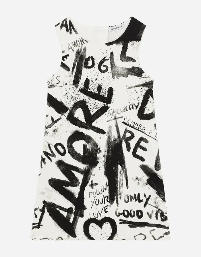 Dolce and Gabbana Dresses Children Short Interlock Dress With Graffiti Print Multicolor Dolce and Gabbana Dresses Children Short Interlock Dress With Graffiti Print Multicolor
