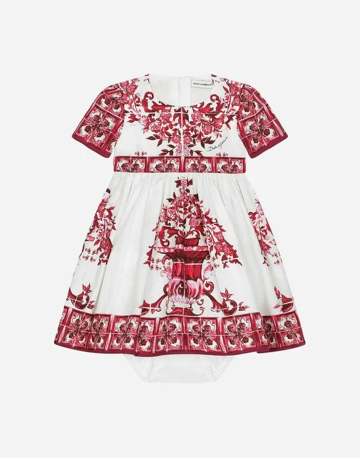 Dolce and Gabbana Dresses Children Shortsleeved Majolicaprint Poplin Dress Multicolor Dolce and Gabbana Dresses Children Shortsleeved Majolicaprint Poplin Dress Multicolor