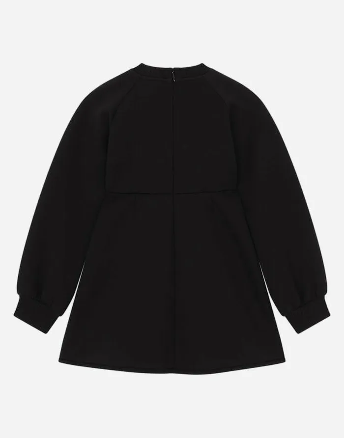 Dolce and Gabbana Dresses Children Technical Jersey Midi Dress With Metal DG Logo Black Dolce and Gabbana Dresses Children Technical Jersey Midi Dress With Metal DG Logo Black