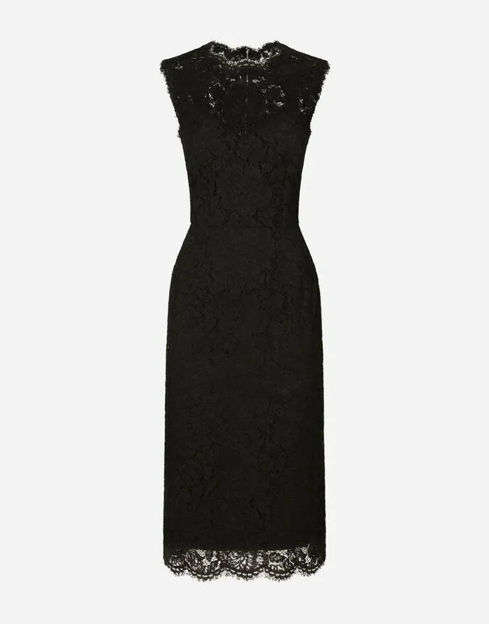 Dolce and Gabbana Dresses Women Branded Stretch Lace Calflength Dress Black