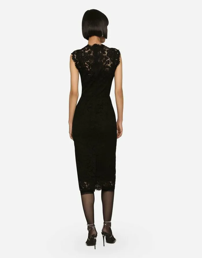 Dolce and Gabbana Dresses Women Branded Stretch Lace Calflength Dress Black Dolce and Gabbana Dresses Women Branded Stretch Lace Calflength Dress Black