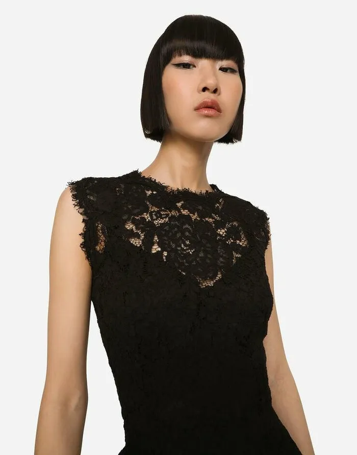 Dolce and Gabbana Dresses Women Branded Stretch Lace Calflength Dress Black Dolce and Gabbana Dresses Women Branded Stretch Lace Calflength Dress Black