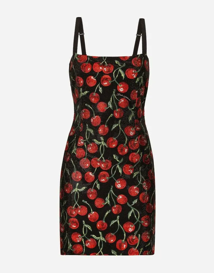 Dolce and Gabbana Dresses Women Cherryprint Jersey Minidress With Fusible Rhinestones Multicolor Dolce and Gabbana Dresses Women Cherryprint Jersey Minidress With Fusible Rhinestones Multicolor