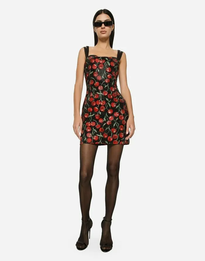 Dolce and Gabbana Dresses Women Cherryprint Jersey Minidress With Fusible Rhinestones Multicolor Dolce and Gabbana Dresses Women Cherryprint Jersey Minidress With Fusible Rhinestones Multicolor