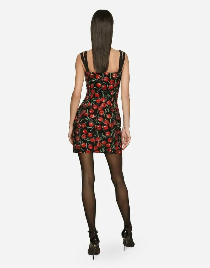 Dolce and Gabbana Dresses Women Cherryprint Jersey Minidress With Fusible Rhinestones Multicolor Dolce and Gabbana Dresses Women Cherryprint Jersey Minidress With Fusible Rhinestones Multicolor