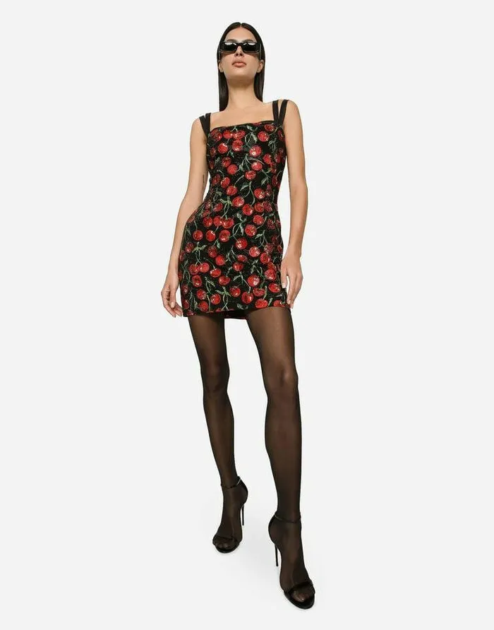 Dolce and Gabbana Dresses Women Cherryprint Jersey Minidress With Fusible Rhinestones Multicolor Dolce and Gabbana Dresses Women Cherryprint Jersey Minidress With Fusible Rhinestones Multicolor