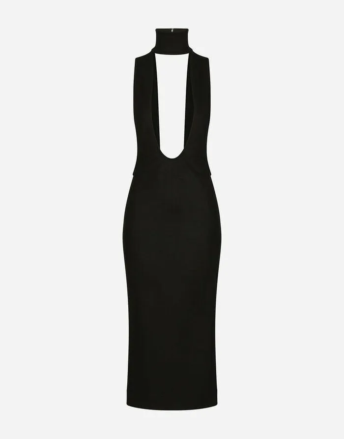 Dolce and Gabbana Dresses Women Jersey Calflength Dress With Cutout Detailing Black Dolce and Gabbana Dresses Women Jersey Calflength Dress With Cutout Detailing Black
